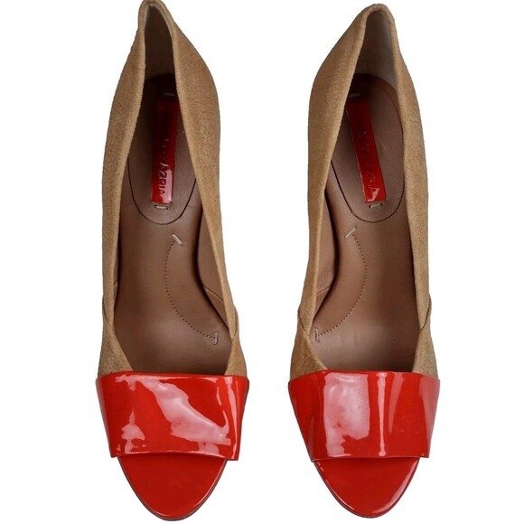 BCBG MAXAZRIA Tan & Orange Leather Platform Heel Pumps Size US 9.5 B Wooden - Picture 4 of 9
